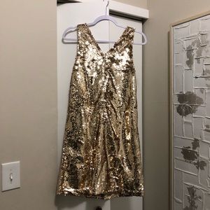 Ann Taylor Factory Gold Sequin Sheath Dress
